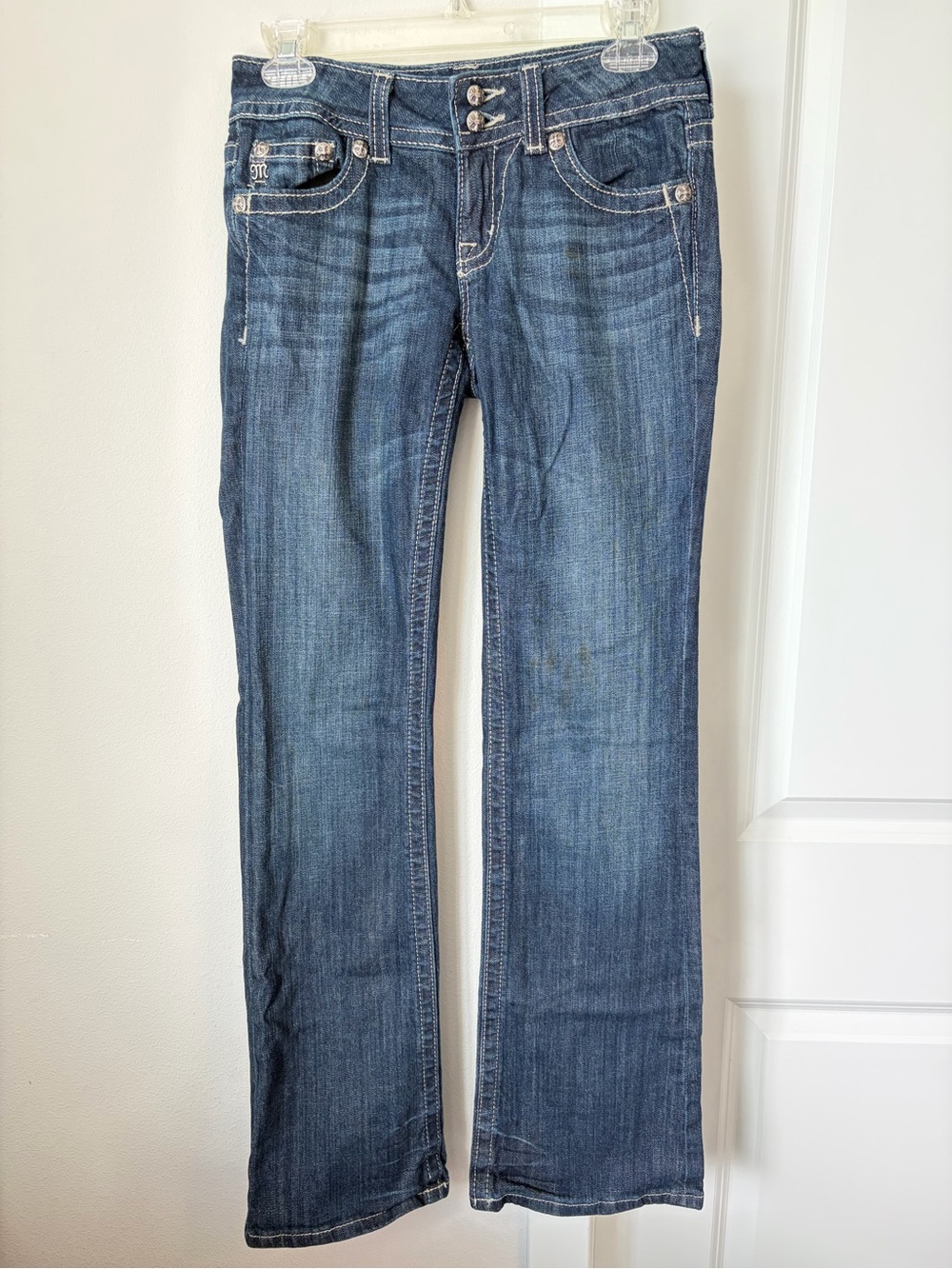 Miss Me Bootcut Jeans Size 27 Style JP4566-2L Dark Wash 21B Rhinestones Y2K